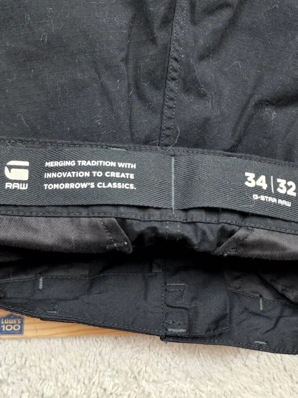 G-Star Raw Zip 3D Straight Tapered Black Cargo Pants Size 34x32 Jogger USA CLean